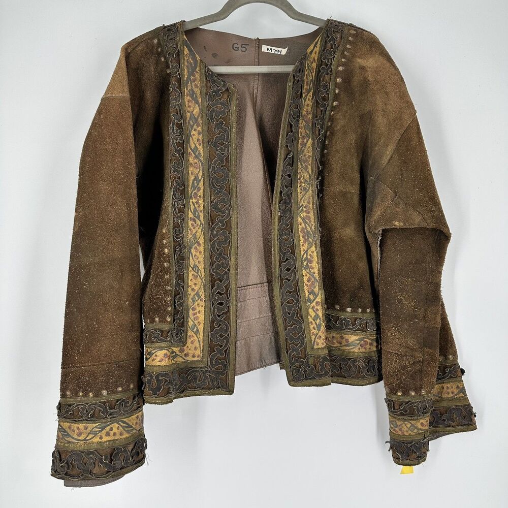 Handmade Vtg 70s Style Afghan Jacket Suede Leather Boho